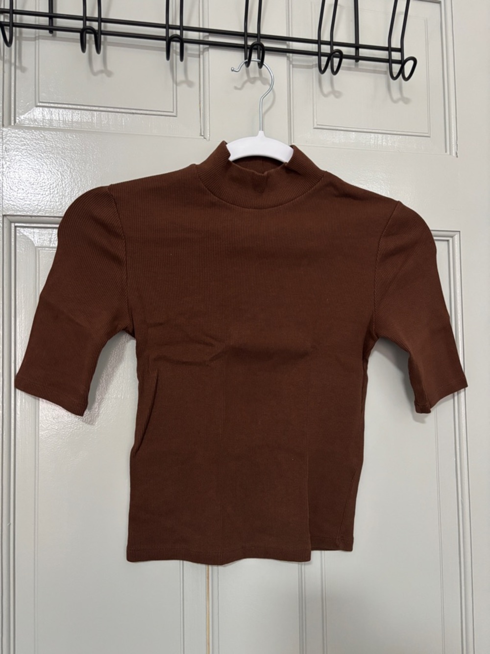 zara brown mockneck short sleeve